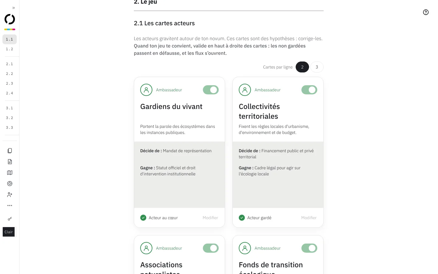 Étape 2.1 : les cartes acteurs, dont les gardiens du vivant et les collectivités territoriales.